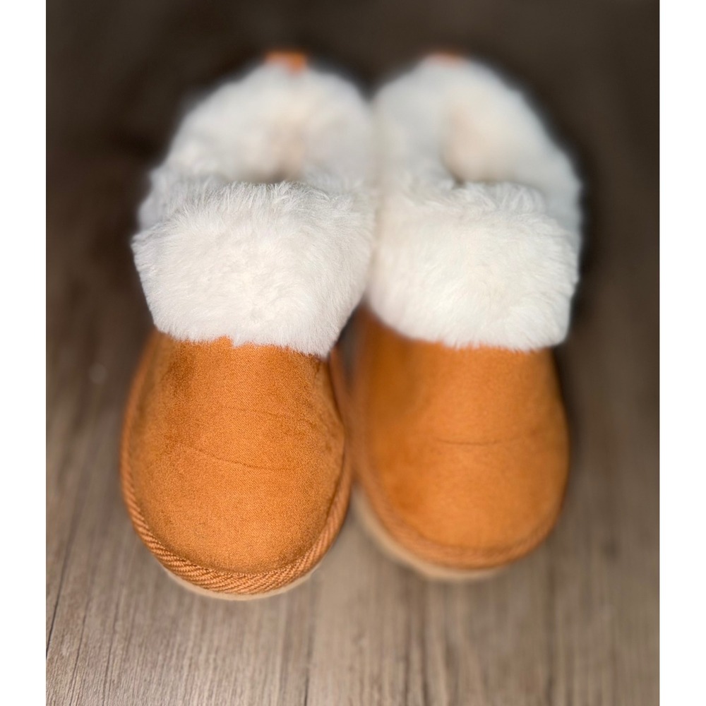 Old Navy Kids Faux Suede Fur Lined Bootie Slippers Cognac Brown Size 9 Toddler
